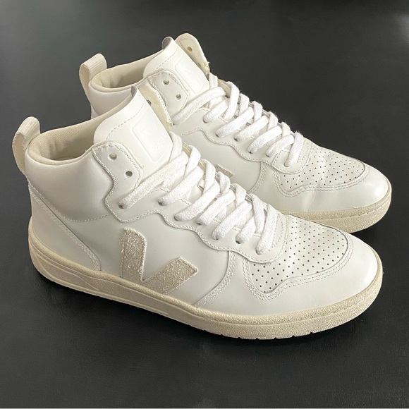 Veja V-15 White Leather High Top Sneakers Size 7 Like New - Picture 8 of 15